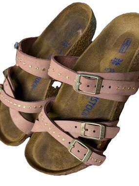 Birkenstock Old Rose Studded Triple Strap Buckle Sandals